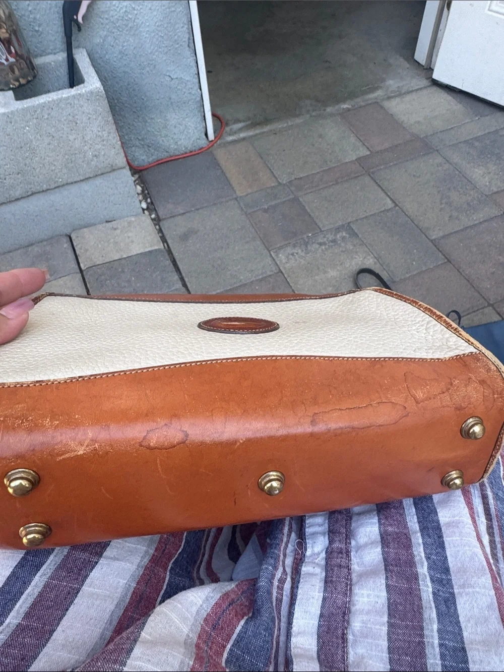 Dooney & Bourke Tan and Cream Leather Crossbody Messenger